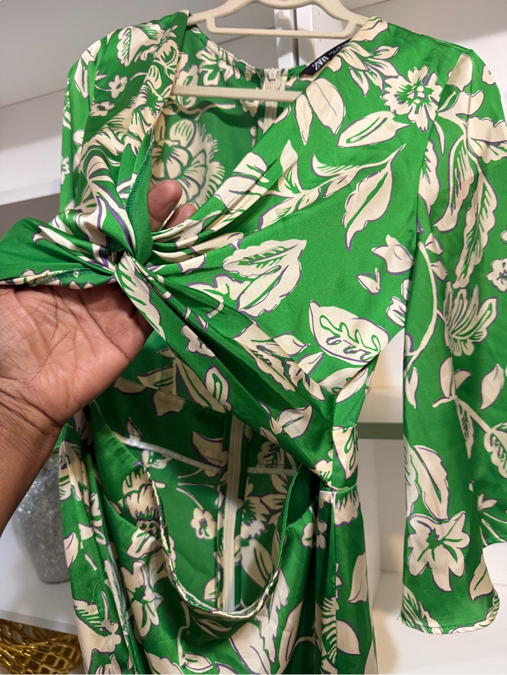 ZARA Green Print Wide Leg Jumpsuit Lg - Picture 6 of 6